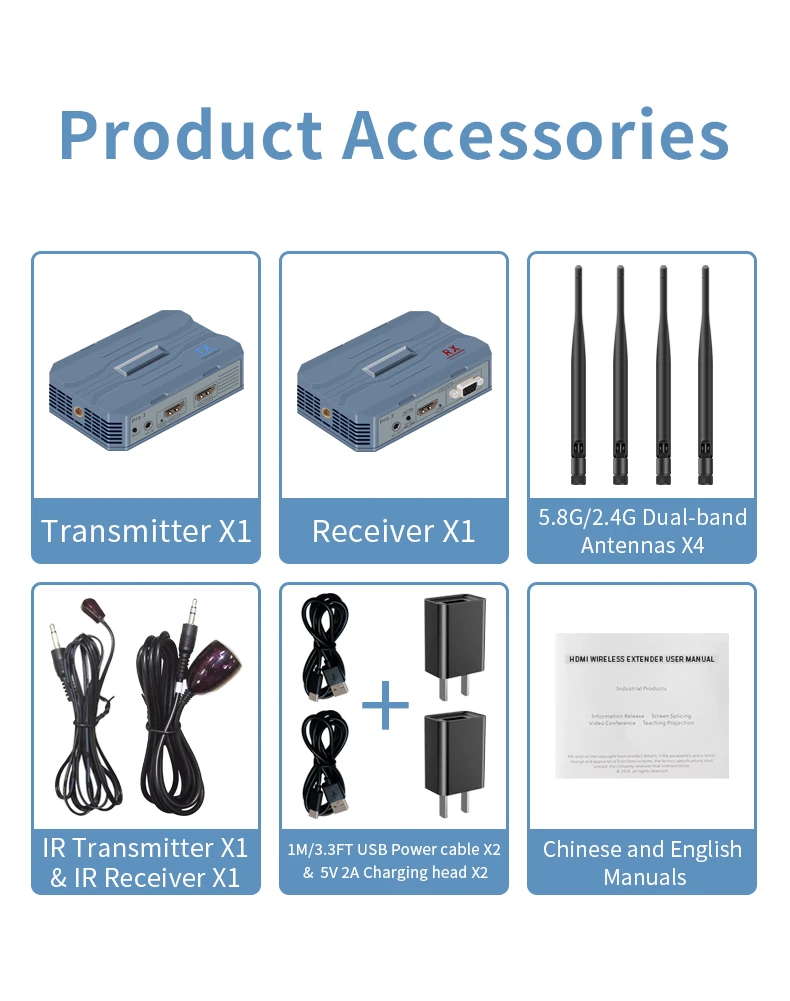 1080P 60 هرتز 250 متر HDMI طقم موسع لاسلكي مع حلقة خارج 2.4G/5.8G نقل HDMI لاسلكي دعم IR التوصيل والتشغيل #5