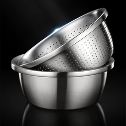 Stainless Steel Salad Egg Mixing Bowls Soup Bowl Drain Basket Washing Vegetables Basin Kitchen Utensils