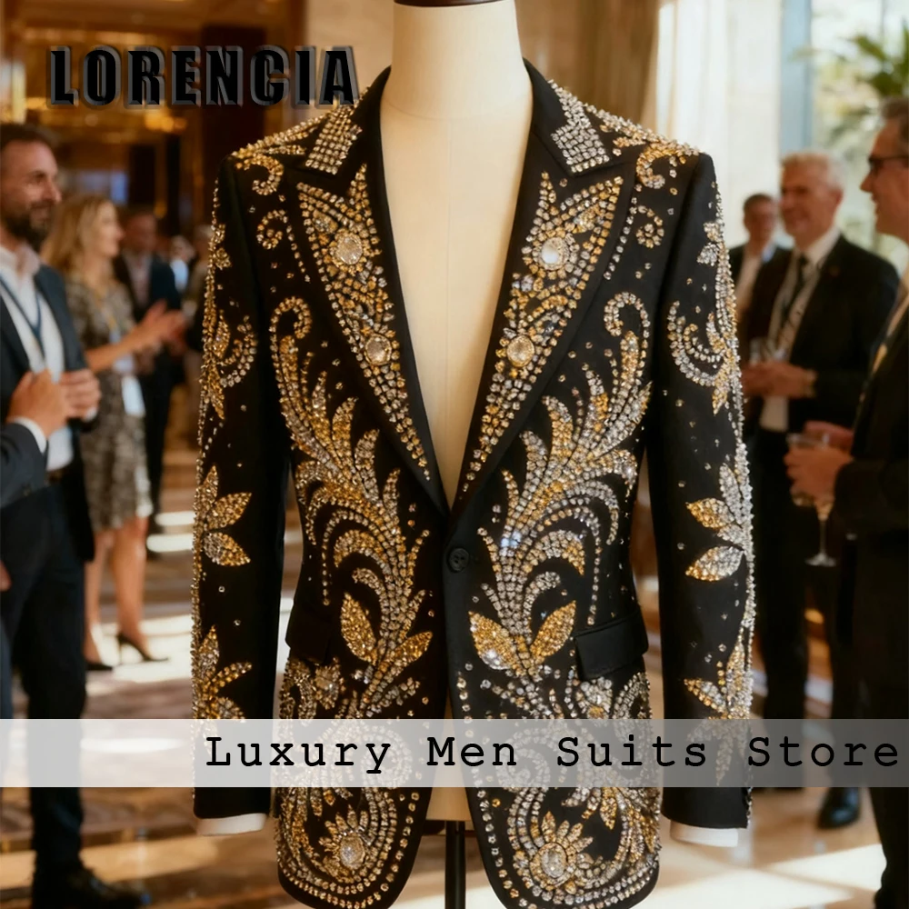 

Изысканные мужские костюмы со стразами, комплект из 2 предметов, смокинги с остроконечными этикетками, вечерние наряды, пиджак по индивидуальному заказу, брюки, trajes de novio