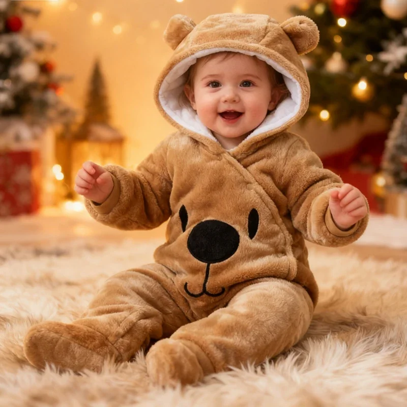 

Baby Clothing Snowsuit Winter Hooded Long Sleeve Fleece Cute Jumpsuit Toddle Romper Outwear Warm Thicken Cute Pattern Jumpsuit