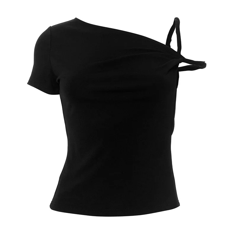 Twisted Asymmetrical Top T Shirt Women Casual Solid Short Sleeve T Shirts Summer Female Clothing