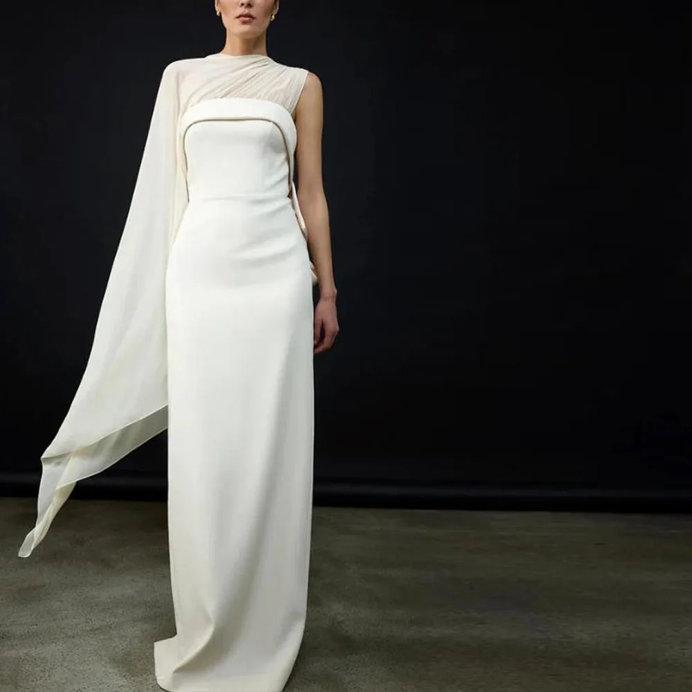

Customized Straight Evening Dresses with Shawl Back Split Satin Gala Dress O Neck Floor Length Birthday Party Gowns