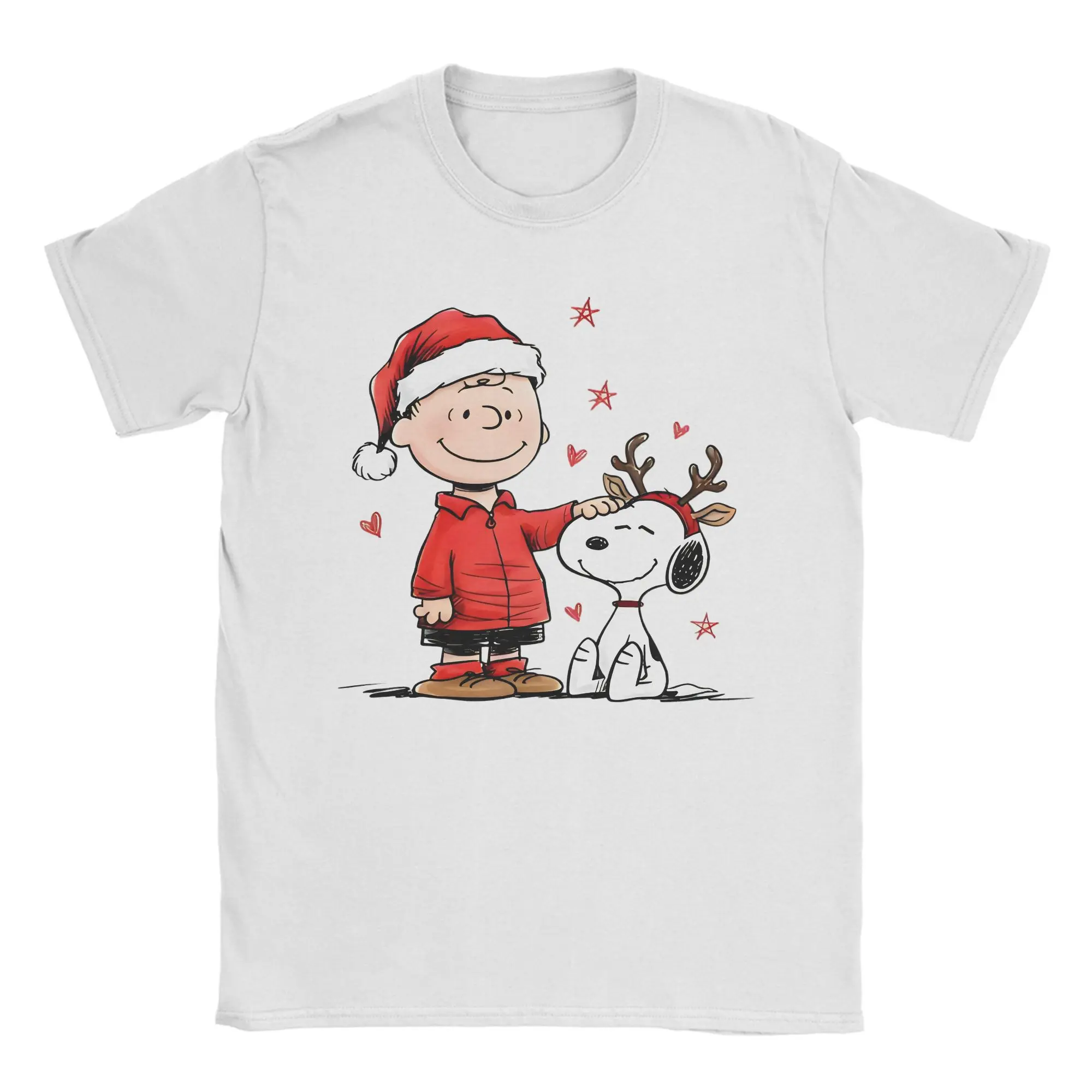 Camisetas Snoopy Charlie Brown para homens e mulheres, camisetas 100% algodão, gola redonda, camiseta de Natal, manga curta, roupas plus size