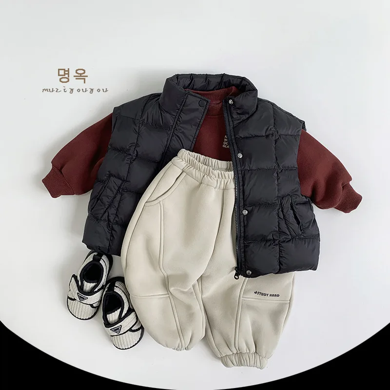 2024 Winter New Children Sleeveless Down Vest Solid Girls Zipper Cardigan Coat Boys Down Jacket Kids Warm Clothes