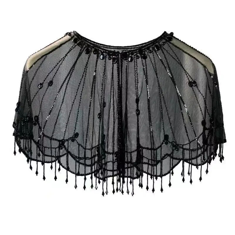 Imagem -06 - Xaile Frisado Luxuoso do Tassel Flapper do Vintage Cabo da Noite Malha Pura Barra Vertical Bolero Partido Retro 1920s