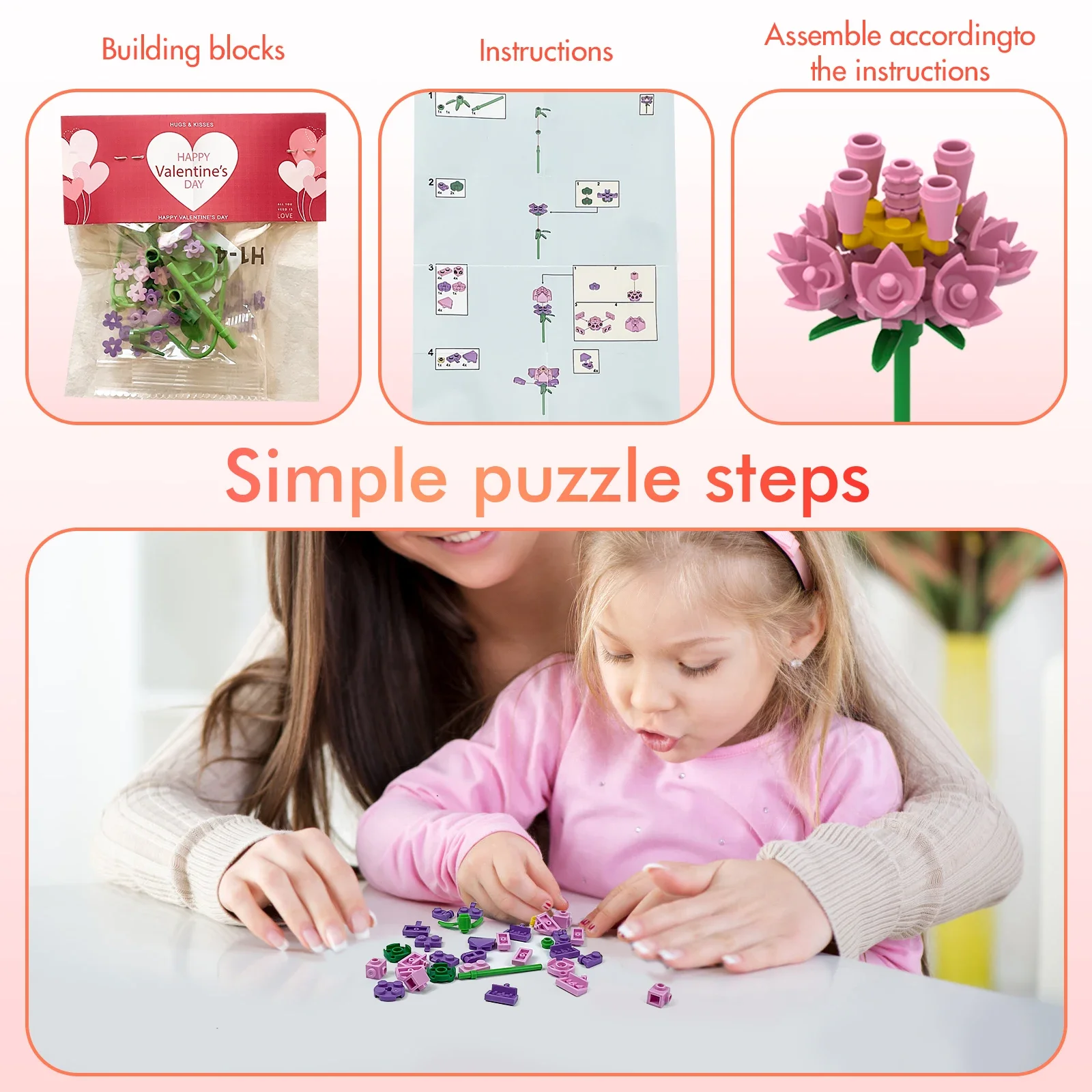 Flower Building Blocks Rose Pretty Valentine's Gifts 24 Styles Lavender Peach Lily Of The Valley Tulip Bricks DIY Home Ornaments