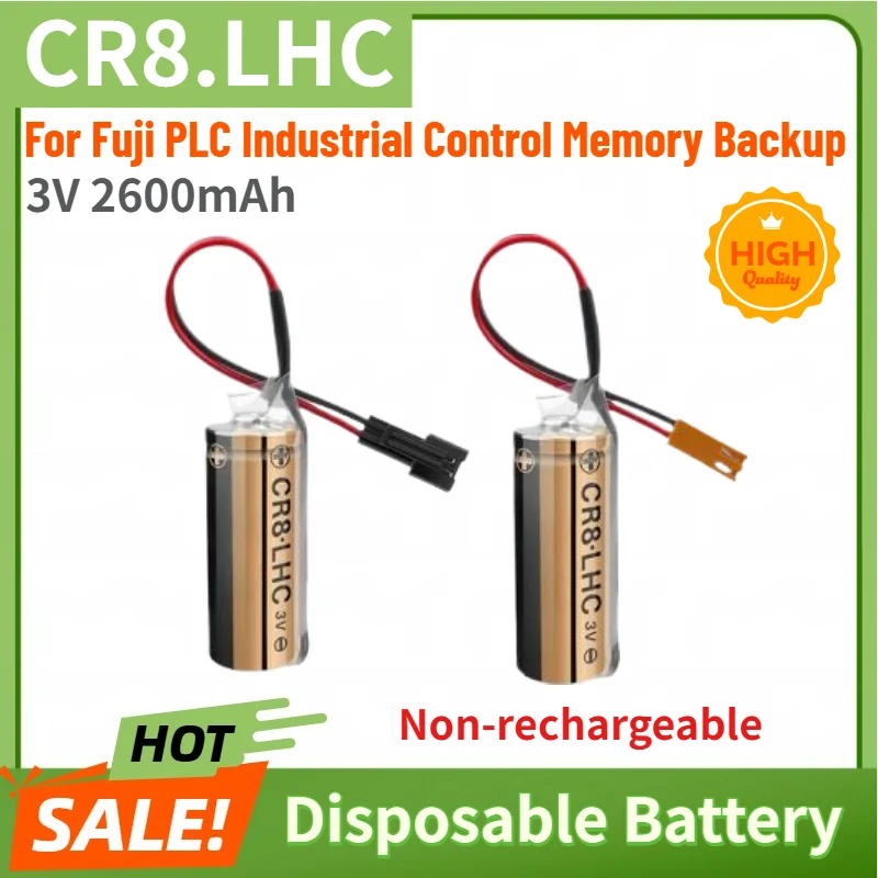 CR8.LHC Disposable Battery 3V 2600mAh for Fuji PLC Industrial Control Memory Backup, Non-rechargeable
