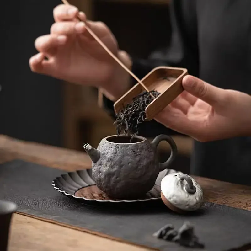 Handmade Old Rock Mud Paper Pattern Pot Retro Hand Painted Silver Teapot Household KungFu Tea Ceremony with Ball Hole Tea Brewer
