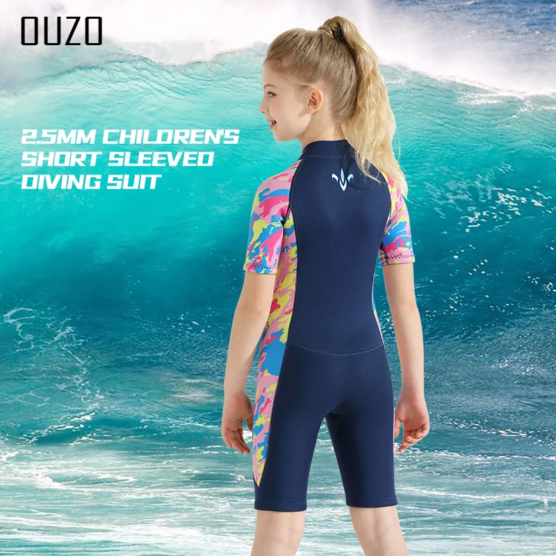 Children\'s 2.5mm Neoprene Wetsuit Boys Girls Cold Proof Warm Sunscreen Short Sleeve One-piece Snorkeling Swimming Diving Suit