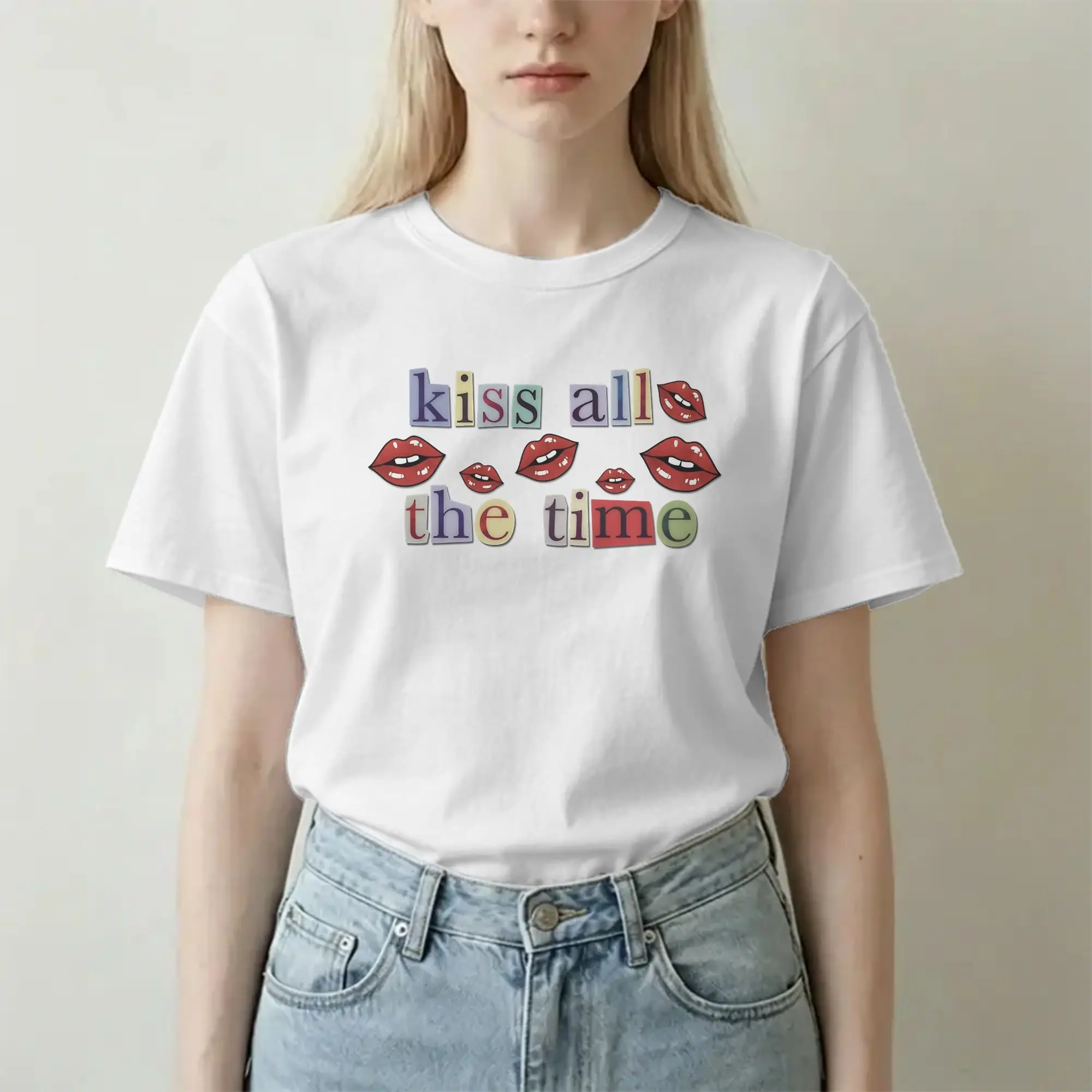 Camisetas con estampado artístico de Cool Kiss All The Time Harrys, camiseta 100% de algodón con cuello redondo para hombre y mujer, camisetas de manga corta, camisetas de regalo