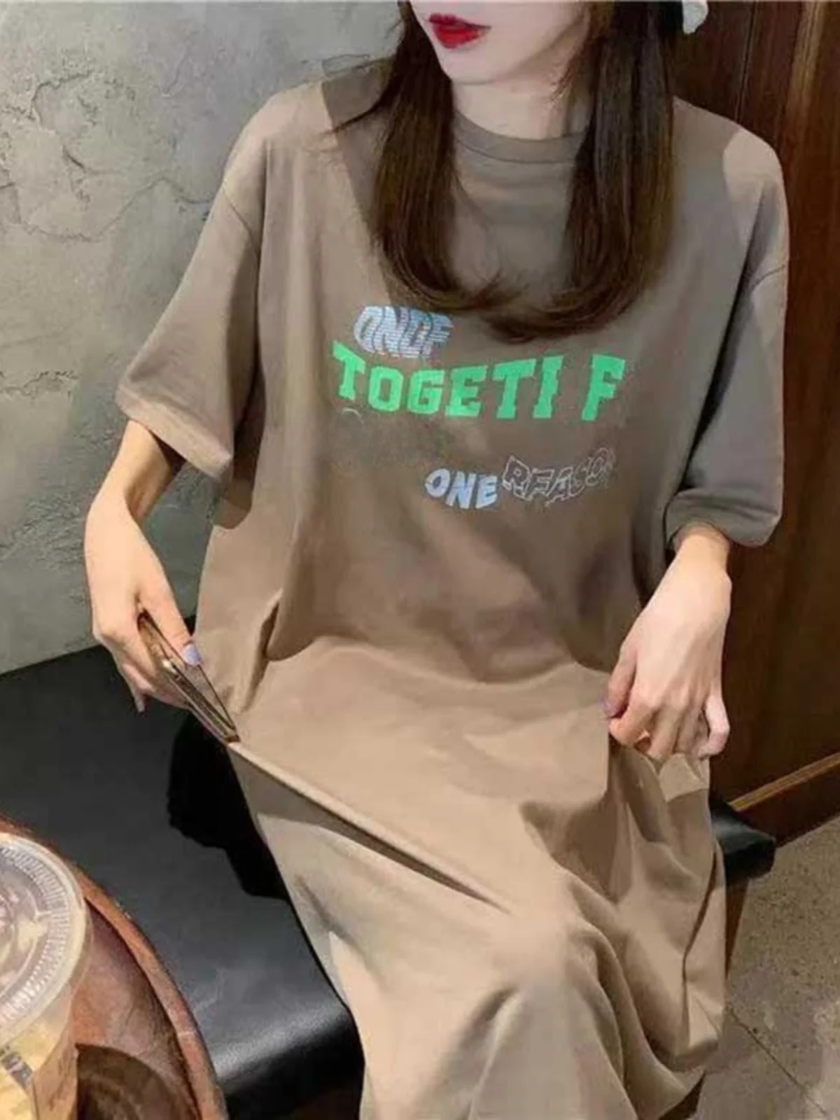 T-shirt grande taille 300 Pou Chic Lazy Sle Micro Fat MM Dr Summer New Hip Covering Meat Conceal Thin Dr Korean Sle