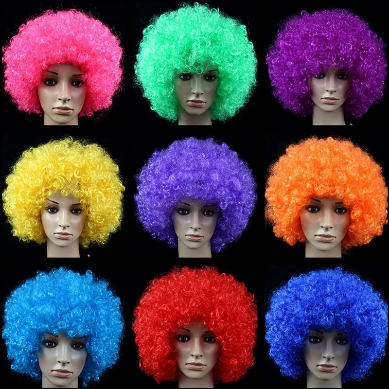 Funny Clown Afro Hairstyle Fluffy Explosive Head Wig Cosplay Dance Hairpiece Colourful Wavy Curly Round Explosion Hair Carnival