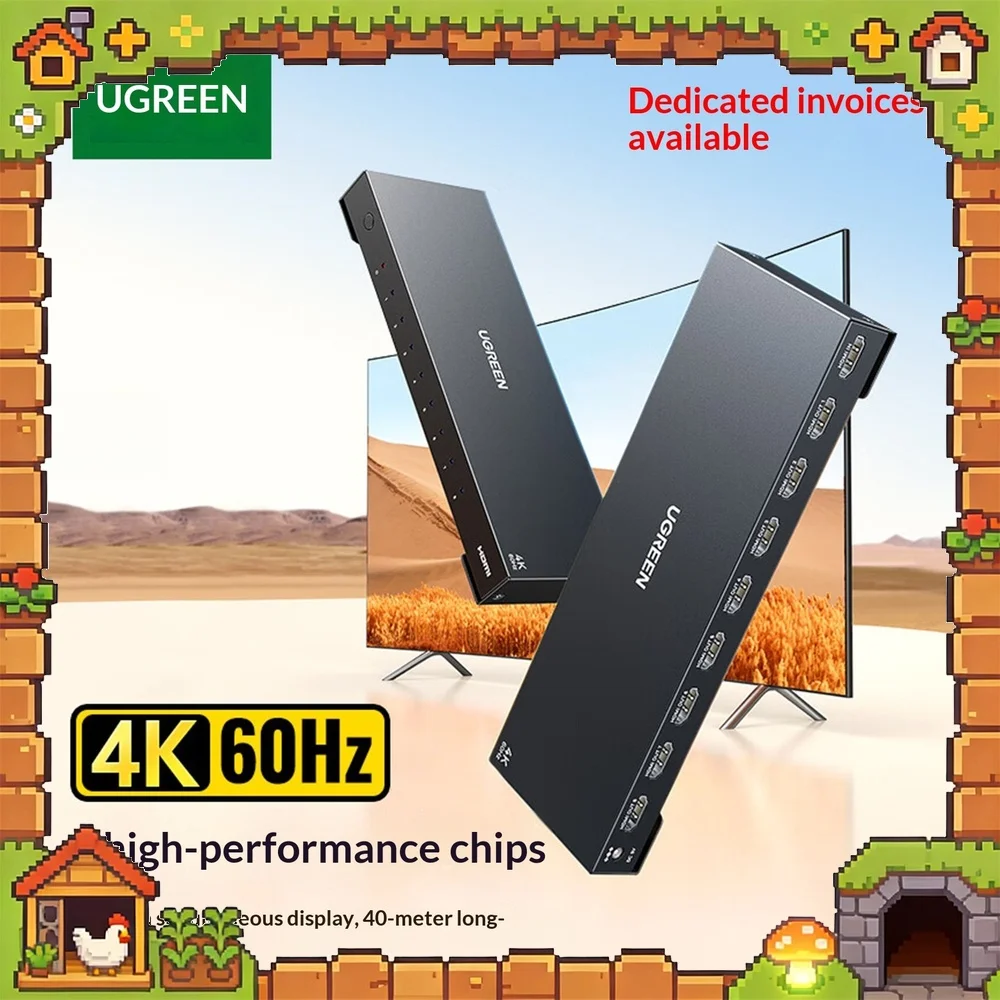 UGREEN CM606 HDMI Splitter 1 in 8 Out 4K 60Hz HDMI 2.0 Video Distribution Amplifier for Monitor TV