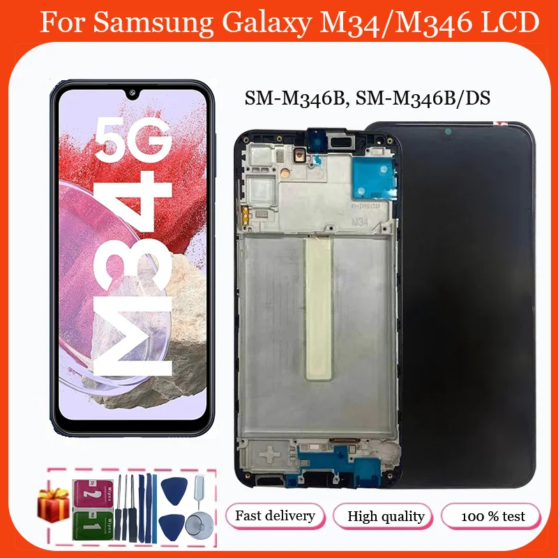 6.5“Super OLED For Samsung Galaxy M34 5G M346B LCD Display Touch Screen Digitizer For Samsung M34 M346B/DS LCD With Frame