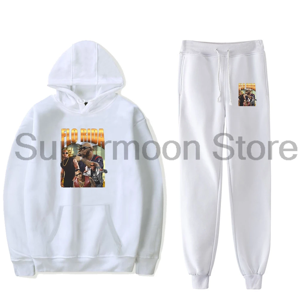 Rapper Flo Rida Merch Vintage Hoodies Jogger Pants Two Piece Set Sweatshirts+Sweatpants Women Men's Set