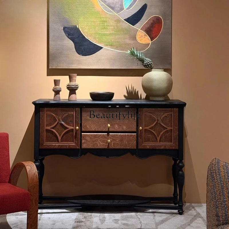 

French retro solid wood color matching dining side cabinet, antique storage and decorative cabinet