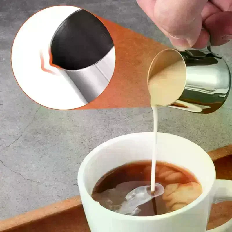 Steel Coffee Milk Frothing Pitcher Measuring Cup With Pouring Spout Espresso Creamer Latte Art Cup Coffeeware Stainless