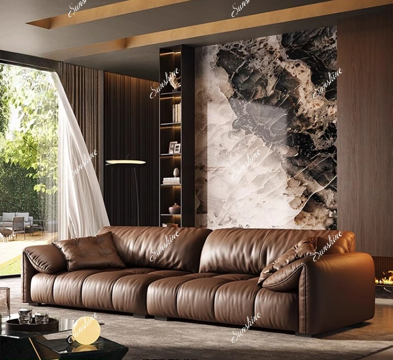 Italian minimalist leather sofa large flat module light luxury, small apartment