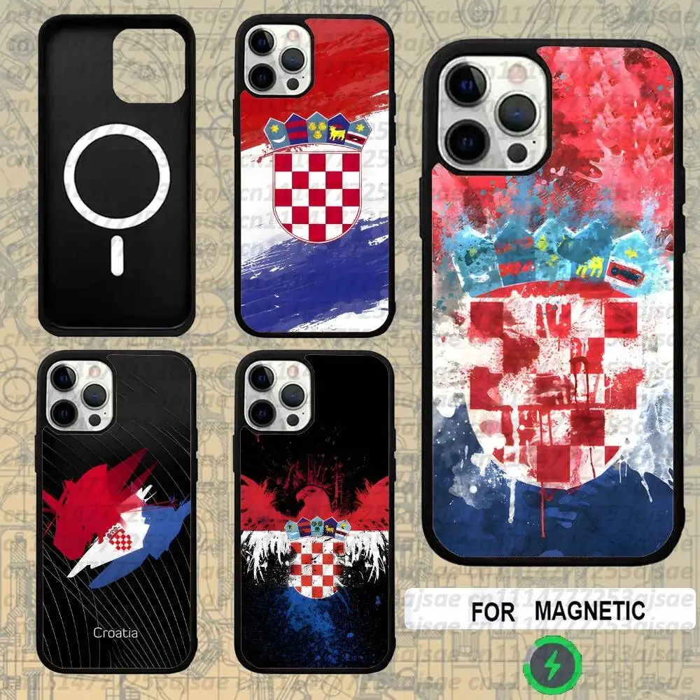 Croatia Flag Coat of Arms Art For Magsafe Wireless Charge Case For iPhone 18,15,16,17,13,14,11,12,Pro,Max,Plus,E,Air,Mini