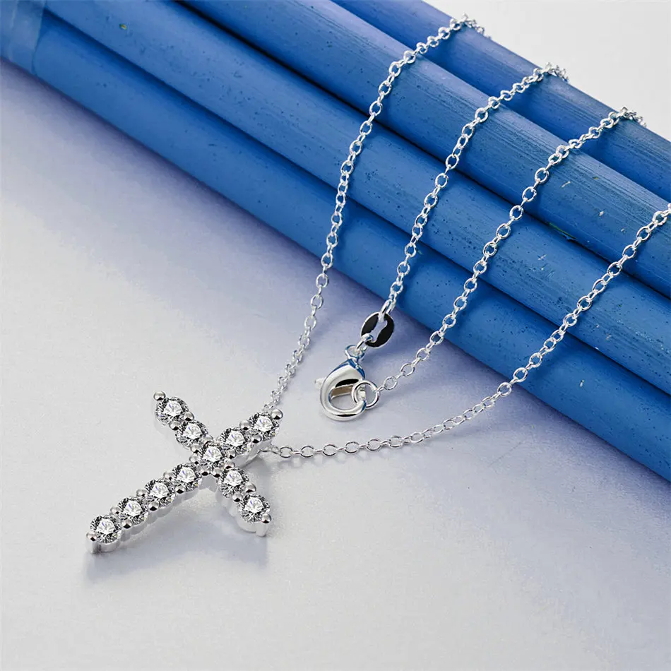 925 sterling silver 16-30 inch exquisite cross zircon pendant necklace for women's fashion wedding accessories, jewelry gifts view 2