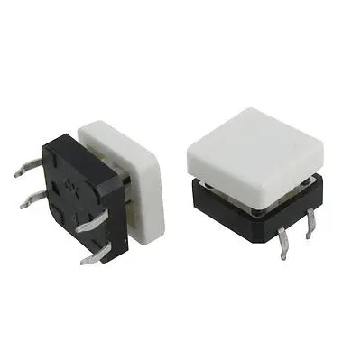 Белый колпачок 12 x 12 мм x 8 мм, тактильный тактильный кнопочный переключатель мгновенного действия, 4-контактный