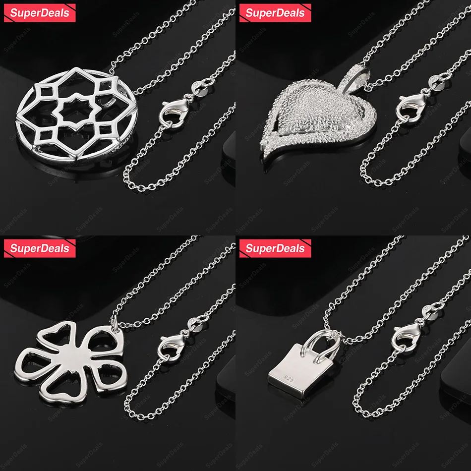 

SuperDeals 925 Sterling Silver Heart Flower Lock Round Hollow Pendant Necklace Women Trendy Jewelry Birthday Party Noble Gift