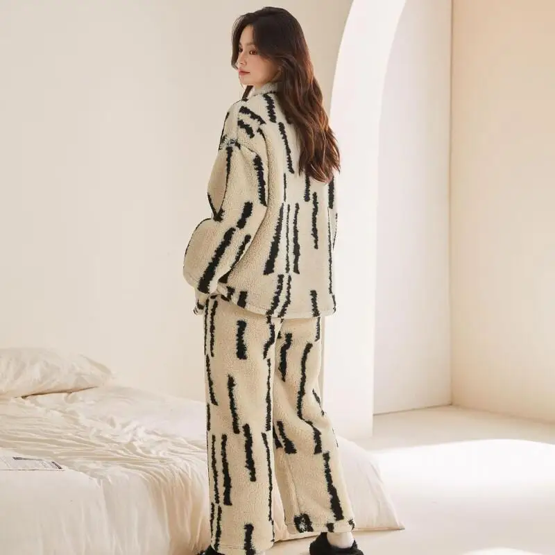 Pijamas de mujer Otoño Invierno polar coral ropa de dormir cómoda gruesa de manga larga conjunto de pijama de algodón traje de franela ropa de casa