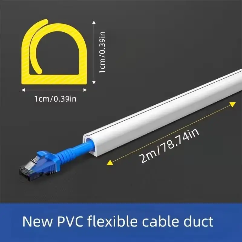 1pcs 2m Cable Trunking – Self-Adhesive Surface Mount, for Desktop/Wall, Ethernet & Wire, Invisible
