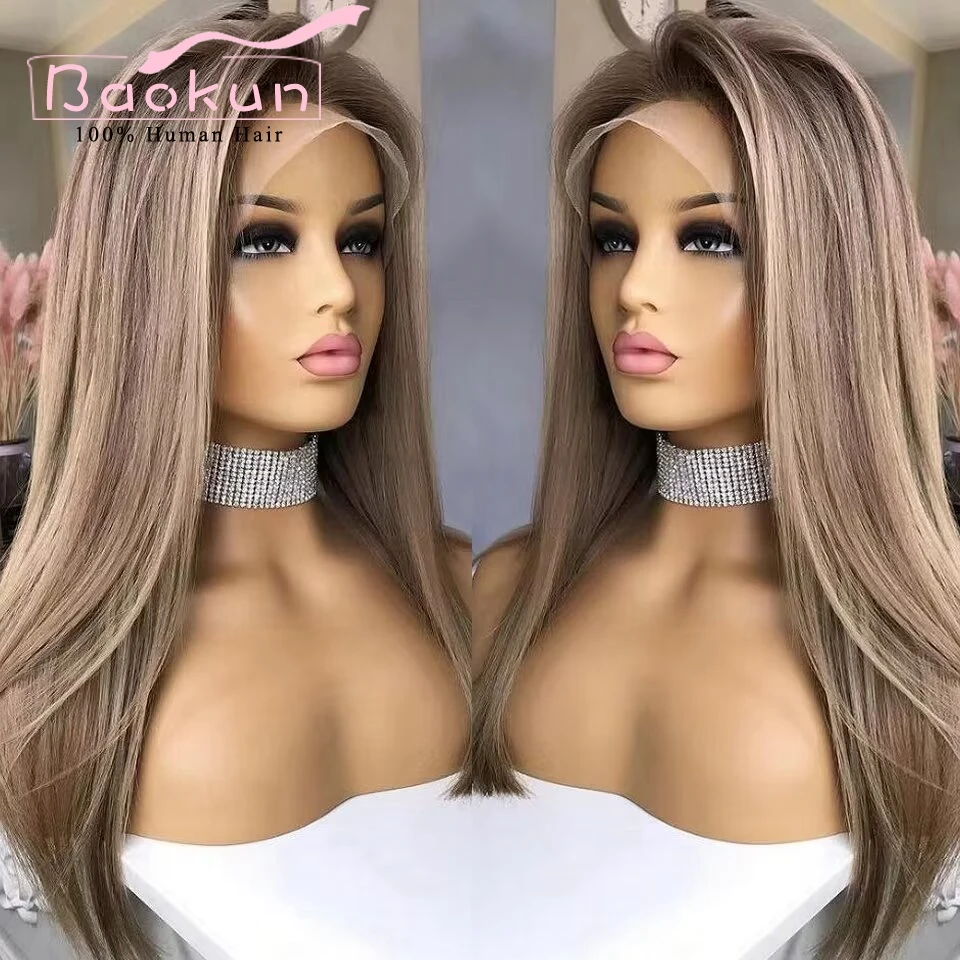 Wig rambut manusia lurus sorot pirang Ash transparan 13x6 Hd Wig Frontal renda tanpa lem 13x4 360 Wig depan renda untuk wanita