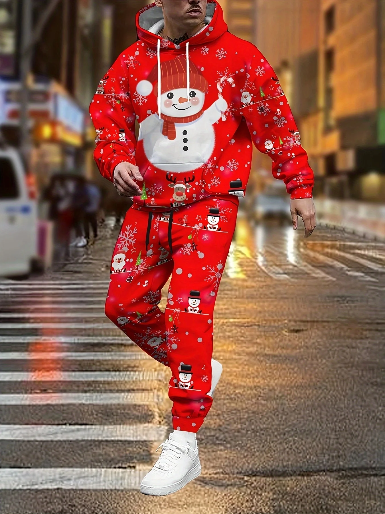 

New Year Holiday Party 3D Print Christmas Snowman Man Woman Hoodies Pants 2pcs Set Casual Oversized Long Sleeve Pullover Clothes