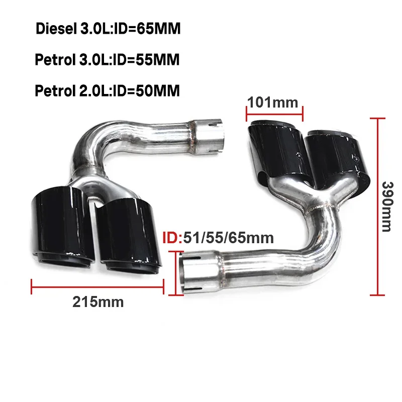 304 Stainless Steel Quad Stainless Steel Exhaust Tip For 2019-2023 Audi Q7 Upgrade SQ7 Look Black Nozzle Muffler Tip Tailpipe