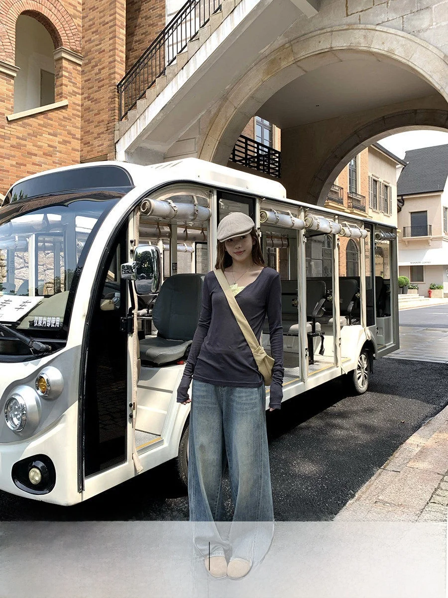 

Синие джинсы с высокой талией, женские повседневные универсальные хлопковые джинсовые брюки свободного кроя, удобные, дышащие, модные, для осеннего сезона