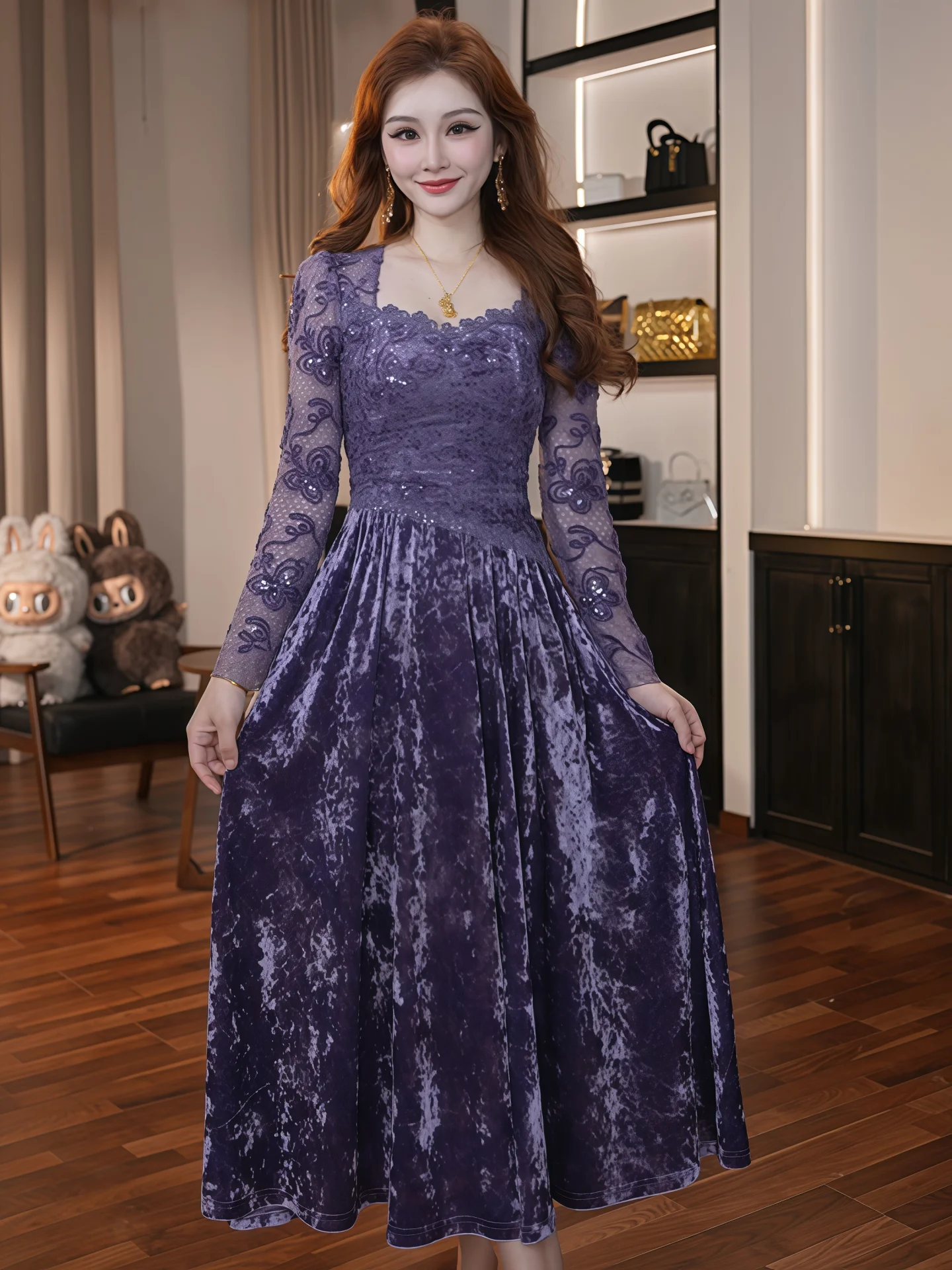 

Ele Autumn Winter Zipper Slimming Dr Women's Faionable Vintage Skirt High Waist A-Line Dr for Par And Performance