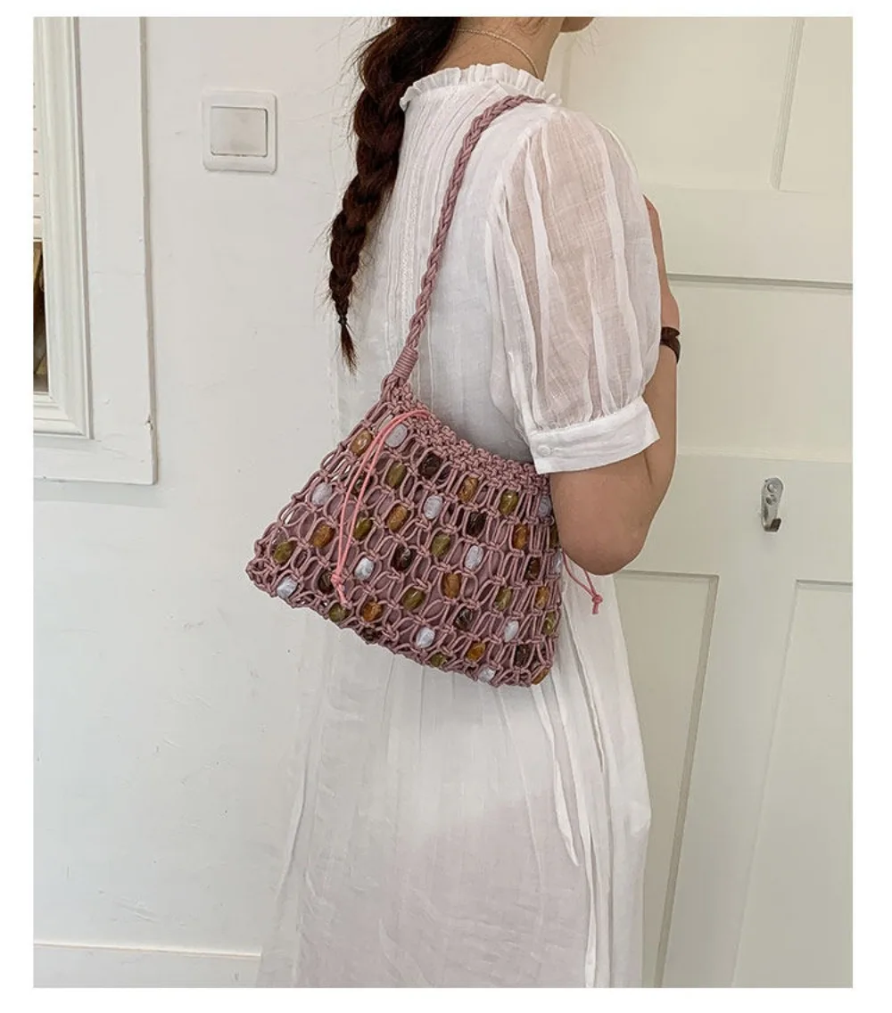 Neue Hohle Gewebte Perlen-Schultertasche Böhmische Sommer-Perlen-Gewebte Tasche Große Kapazität Bunte Crossbody-Strandtasche Einkaufstasche – Detail 11