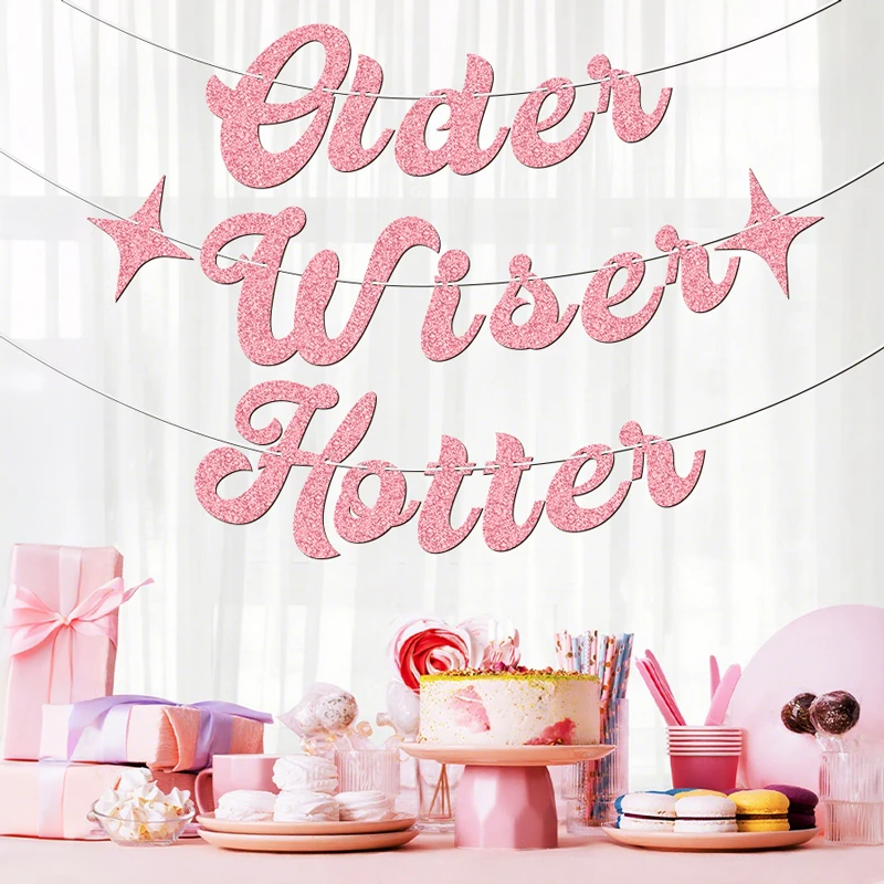 YOMDID Glitzer-Banner „Older Wiser Hotter“ mit Sternen, Geburtstagsparty-Banner für Halloween, Weihnachten, Innen- und Außendekorationen – Detail 8