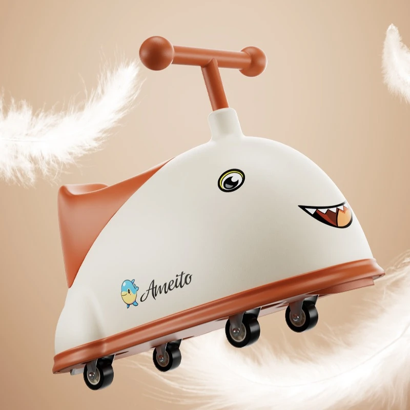 لعبة دولفين للركوب 0-3 سنوات مشاية أطفال داخلية أضواء موسيقية جسم ناعم مادة صديقة للبيئة عجلات مضادة للدوران مدرب توازن طائرة شراعية هادئة