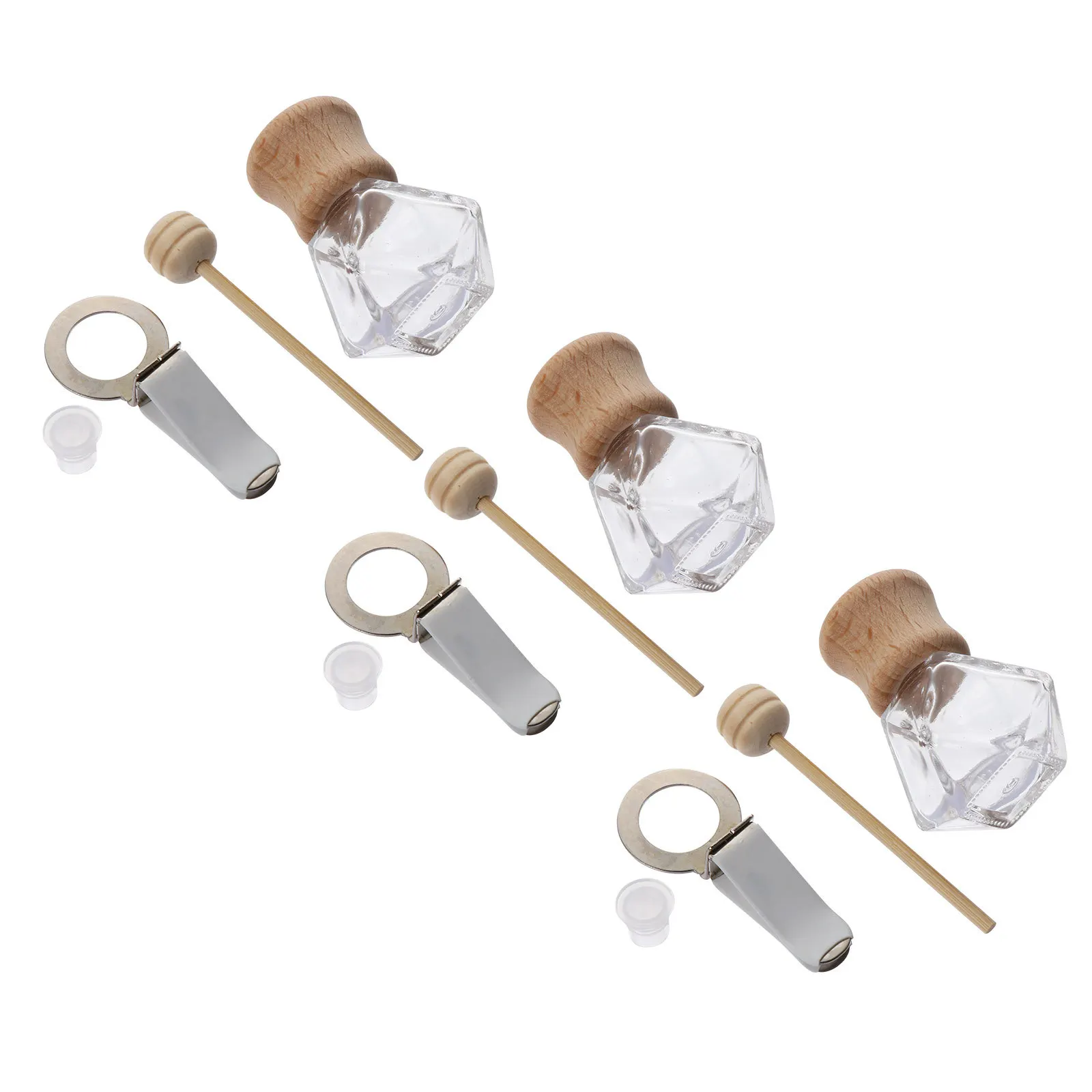 Bottiglia diffusore di aromi per auto da 3 pezzi con coperchio in legno Deodorante per bottiglie di olio essenziale con presa d'aria girevole per ripiano della stanza dell'auto