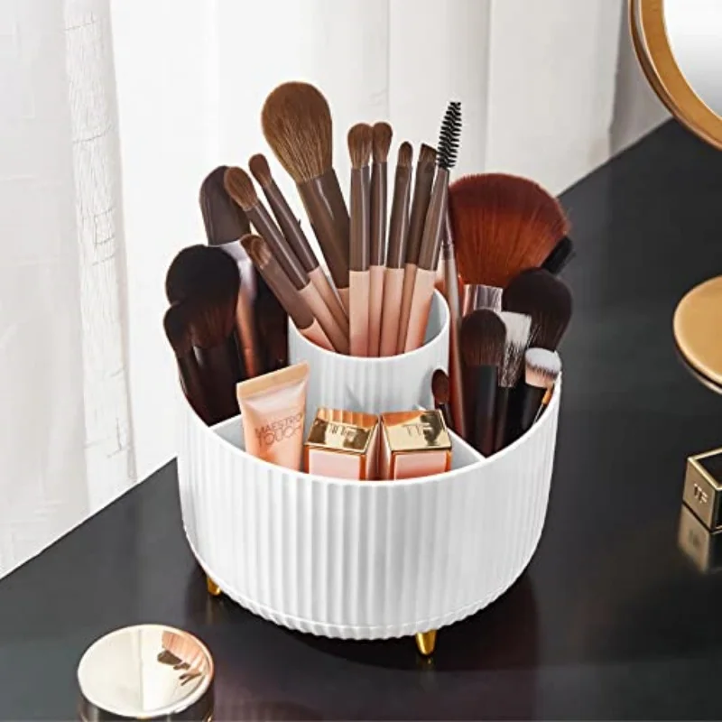 Makeup brush holder storage box, 360° rotating makeup brush storage box, 5-slot makeup brush cup, suitable for cosmetic storage