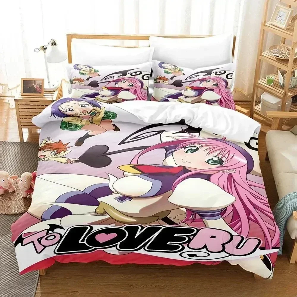 

New To Love Ru Bedding Set Printed With Pillowcase Bed Duvet Cover Soft Queen King Size Bedclothes Home 3D Kawaii Anime Girls