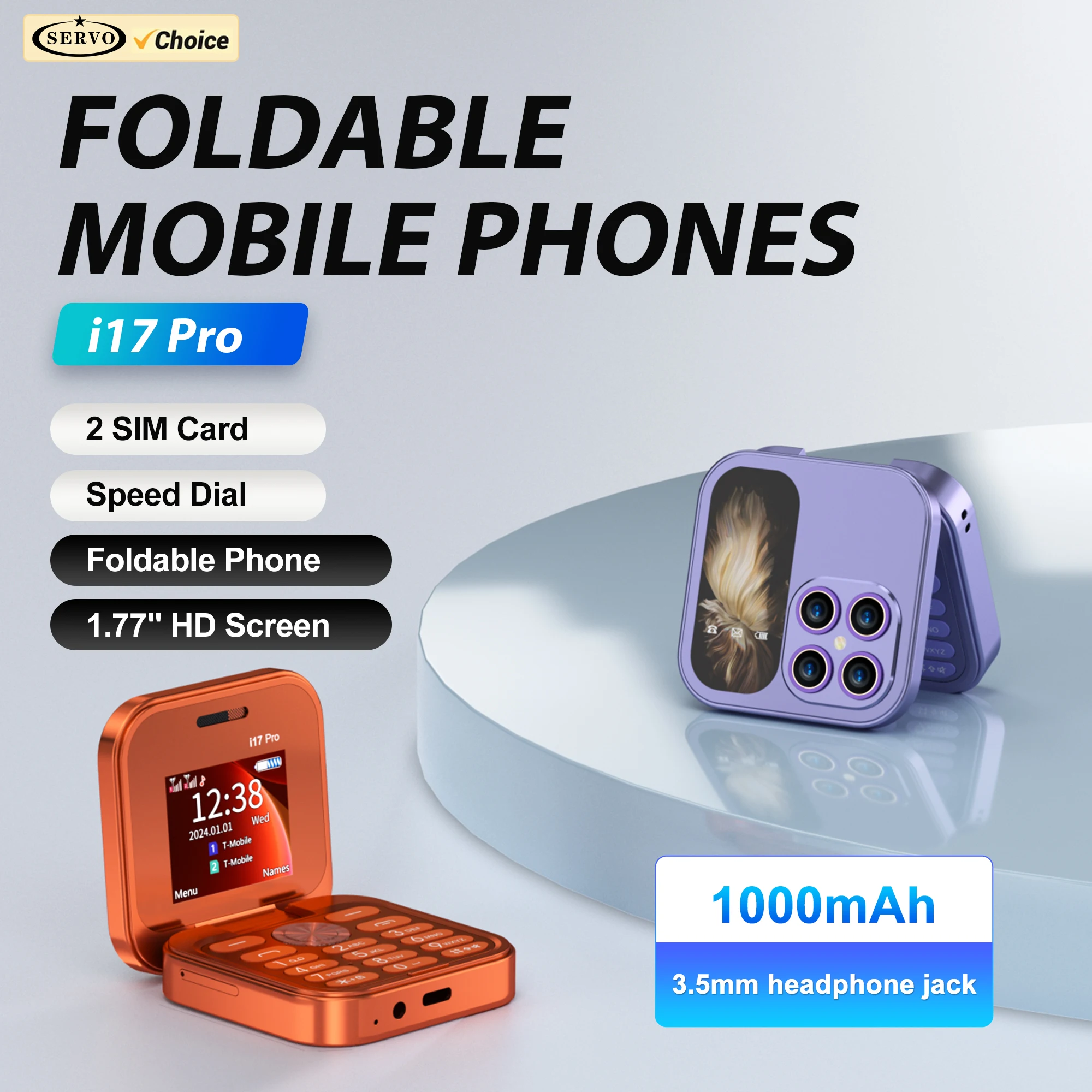SERVO i17 PRO Mini Foldable Mobile Phone 2G GSM Magic Voice Call Recording Speed Dial Torch FM Radio 2 SIM Small Flip Cellphone