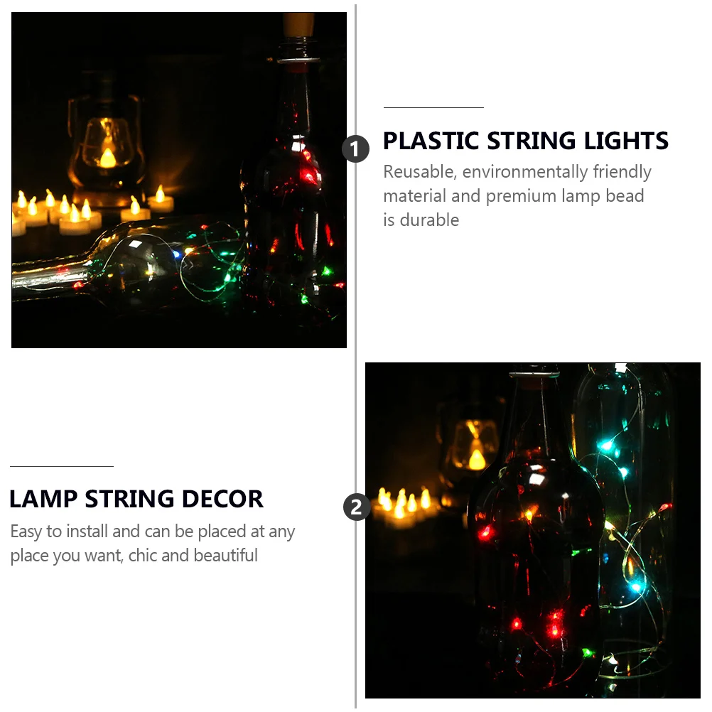 6 قطعة سلسلة ضوء زجاجة النبيذ قابلة لإعادة الاستخدام البلاستيك LED مصباح لحفلة احتفالية غرفة نوم حديقة الديكور سلسلة مصابيح الحفلات