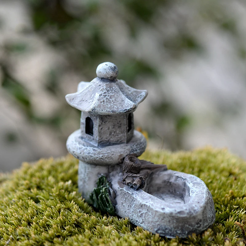 Mini Retro Pond Tower Resin Craft Fairy Garden Decor Figurines Toys DIY Miniatures Terrarium Micro Landscape Home Ornaments