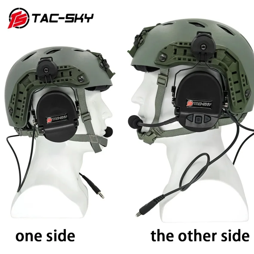 TS TAC-SKY Tactical Military Sordi Headset, compatible with ARC helmet rails with U94 PTT compatible with Baofeng two-way radios