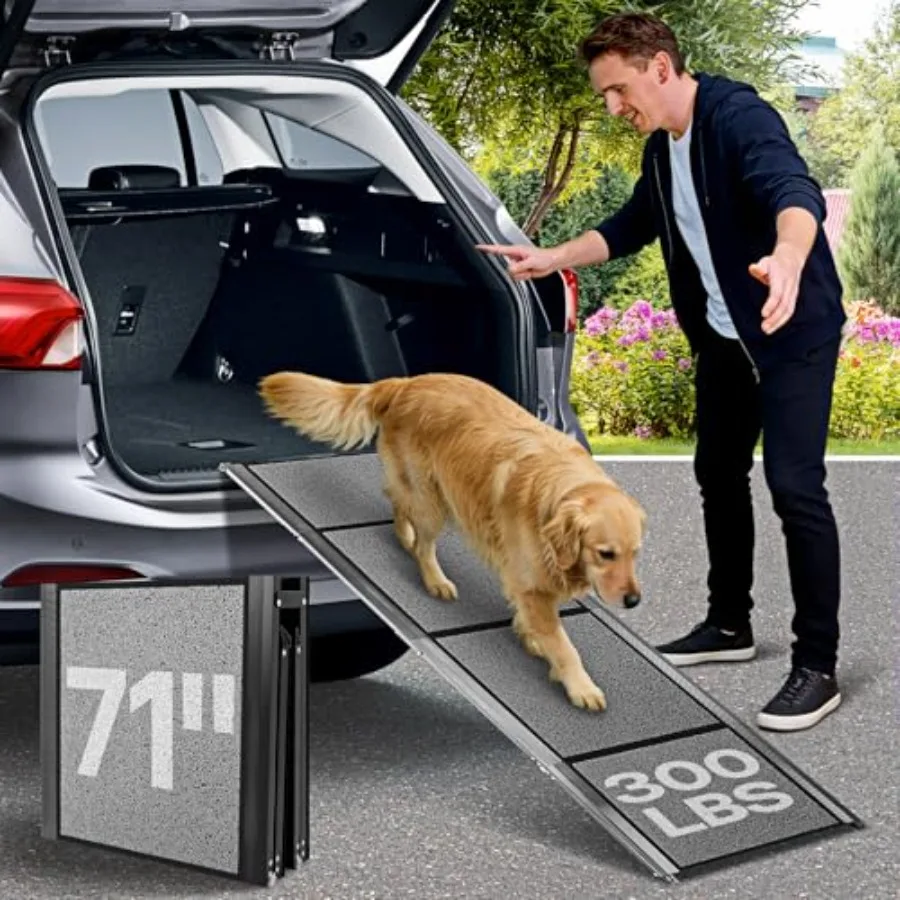 

Dog ramp for Car 71''x 20'' Dog Ramps for Large Dogs Folding Outdoor Dog Ramps for Stairs Up to 300LBS Non-Slip Rug Surface 5s