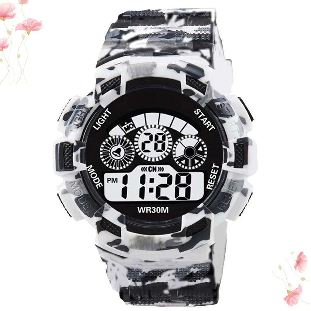 

Electronic Digital Watch Light Grey Camouflage LED Backlight Waterproof Alarm Countdown Timer Men Children Sports Wristwatch