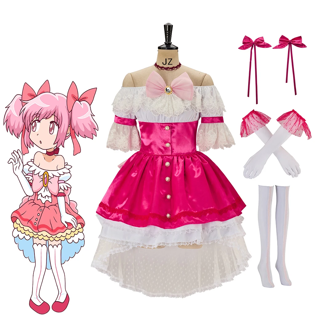 

Madoka Kaname Cosplay Anime Costume Women Fancy Pink Lolita Dress Suit Halloween Carnival Party Comic Con Princess Gown