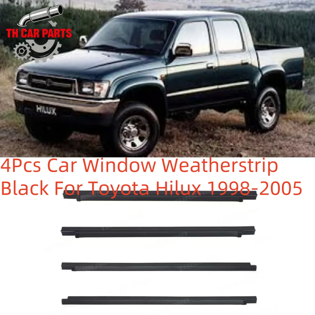 

4 шт., уплотнитель для окна автомобиля, черный для Toyota Hilux 1998-2005, уплотнитель для автомобиля, накладка на окно