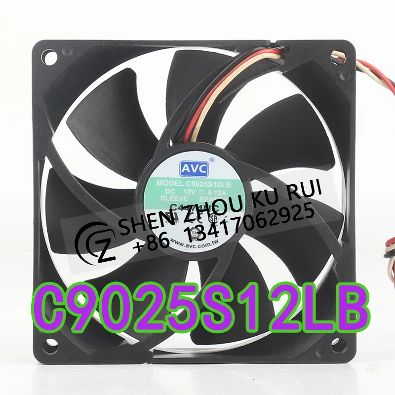 Original AVC 12V 0.12A AC EC 9CM Ultra-quiet 9025 three-wire  90X90X25MM chassis CPU Computer C9025S12LB cooling fan