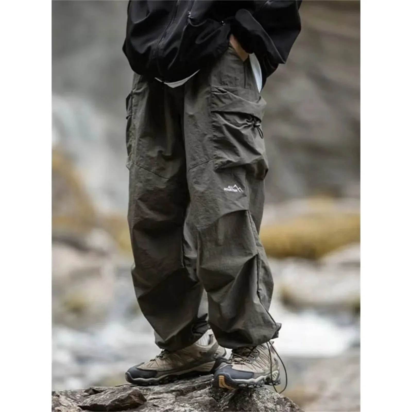

Men's Spring Autumn New Waterproof Hip Hop Mountain Climbing Pants Straight Leg Clean Fit PVC Fabric Neutral Style Casual Tro...