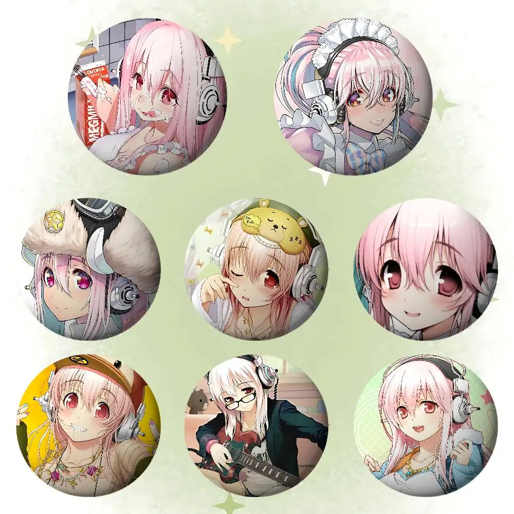 S-Super Sonico Badges Tinplate Soft Button Pin Brooch Metal Badge Custom Jewelry Accessories Hat Bag Lapel